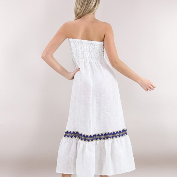 PHO Firenze High-low Maxi Dress Lurex Linen Shirred Bodice - Picture 2 of 10